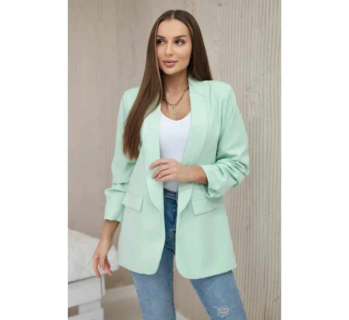 Bunda s klopou elegantní světlá máta Bunda s klopou elegantní světlá máta