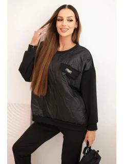 Dámský komplet z viskózy s prošívanou mikinou a kalhotami černý