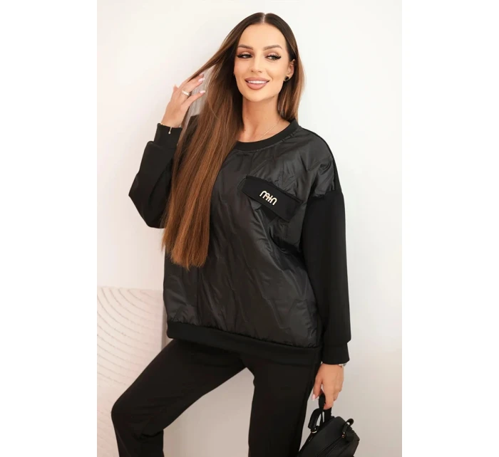 Dámský komplet z viskózy s prošívanou mikinou a kalhotami černý Dámský komplet z viskózy s prošívanou mikinou a kalhotami černý