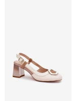 Kožené Elegantní Dámské Sandály Na Podpatku D&A CR51-569 Béžové Kožené Elegantní Dámské Sandály Na Podpatku D&A CR51-569 Béžové