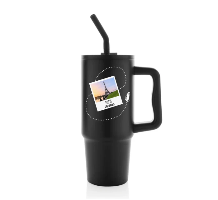 Vlastní text na cestovatelskou termosku s barevným víčkem