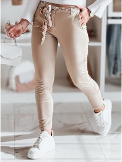 Dámské látkové chinos kalhoty s páskem ROSSALI tmavě béžové FashionStreet UY2536