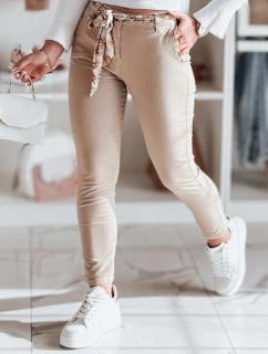 Dámské látkové chinos kalhoty s páskem ROSSALI tmavě béžové FashionStreet UY2536