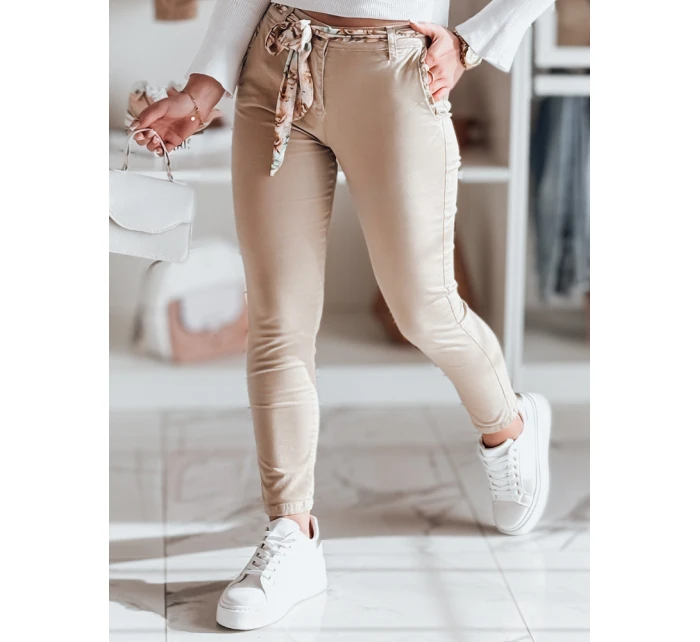 Dámské látkové chinos kalhoty s páskem ROSSALI tmavě béžové FashionStreet UY2536