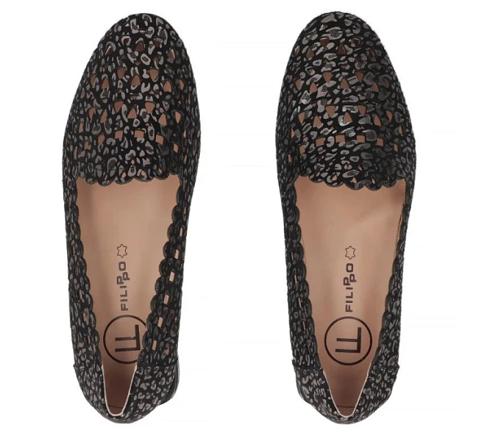 Dámské černé prolamované kožené polobotky Filippo DP7710 Dámské černé prolamované kožené polobotky Filippo DP7710