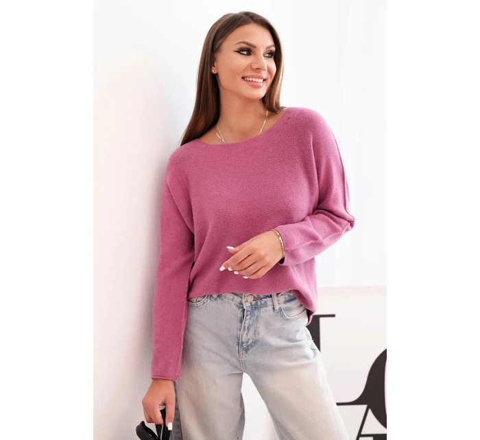 Dámský svetr z viskózy s dlouhým rukávem a kulatým výstřihem tmavě růžový Dámský svetr z viskózy s dlouhým rukávem a kulatým výstřihem tmavě růžový