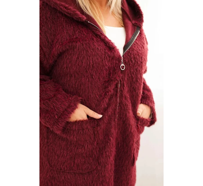 Dámský kabát Plus Size z viskózy na zip s kapucí švestkový Dámský kabát Plus Size z viskózy na zip s kapucí švestkový