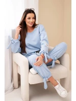 Komplet dámský máslový z viskózy s vázáním modrý