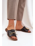 Kožené Ploché Elegantní Pantofle S Mašlí Lewski model 21684473 Černé - Boto Kožené Ploché Elegantní Pantofle S Mašlí Lewski model 21684473 Černé - Boto