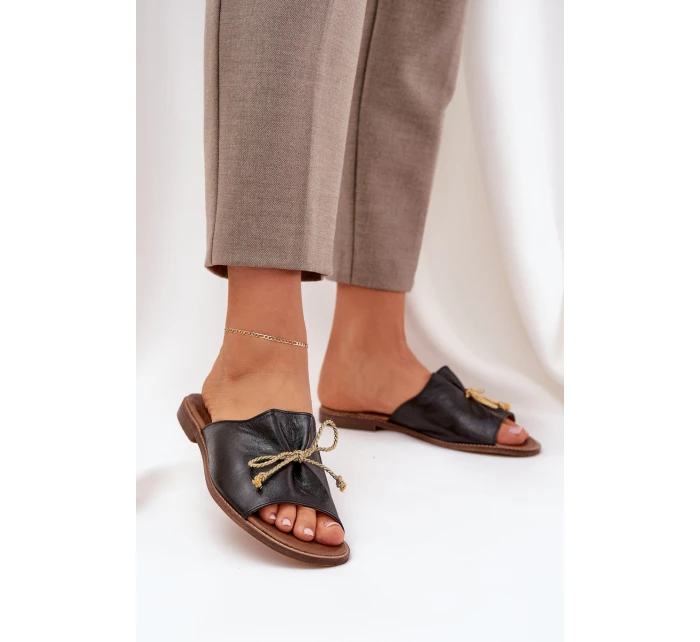 Kožené Ploché Elegantní Pantofle S Mašlí Lewski model 21684473 Černé - Boto Kožené Ploché Elegantní Pantofle S Mašlí Lewski model 21684473 Černé - Boto