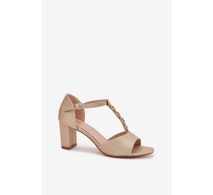 Dámské Sandály Na Podpatku S Dekorativním Páskem Eko Kůže Zlaté Triavera Dámské Sandály Na Podpatku S Dekorativním Páskem Eko Kůže Zlaté Triavera
