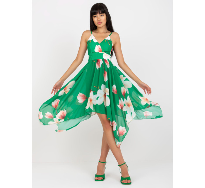 Zelené zavinovací šaty s květinovými ramínky