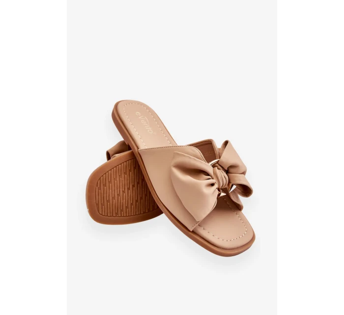 Dámské kožené pantofle s mašlí Béžové Becky