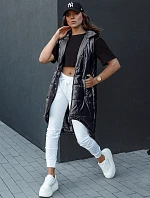Dámská prošívaná vesta s kapucí dlouhá MERIS černá FashionStreet TY4443