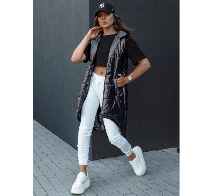 Dámská prošívaná vesta s kapucí dlouhá černá Dstreet model 21979272 - FashionStreet