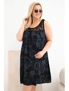 Dámské šaty Plus Size z viskózy s květinovým vzorem a krajkovým výstřihem černá