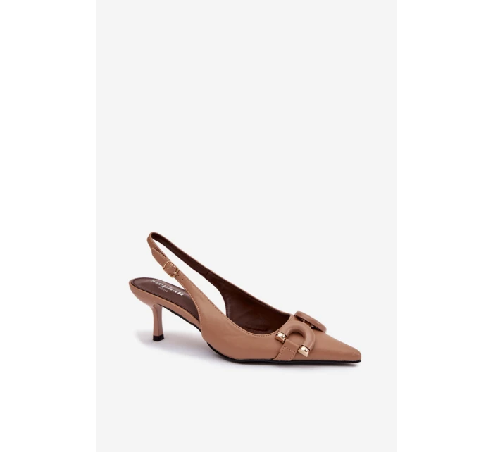 Dámské sandály na podpatku s ozdobným detailem hnědé model 21900459 - Boto
