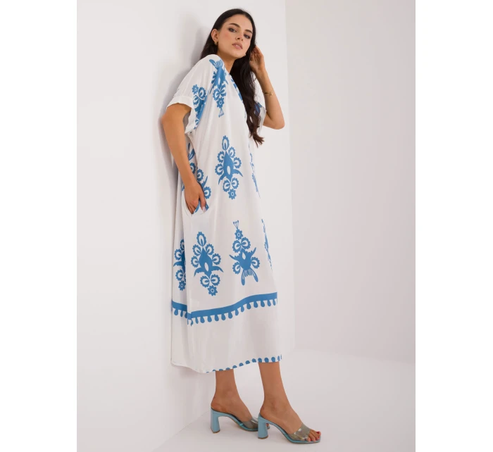 Sukienka DHJ SK model 21258862 biało niebieski - FPrice Sukienka DHJ SK model 21258862 biało niebieski - FPrice