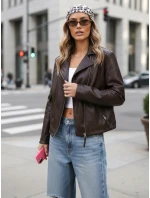 Dámská kožená krátká bunda ramon hnědá FashionStreet TY5628