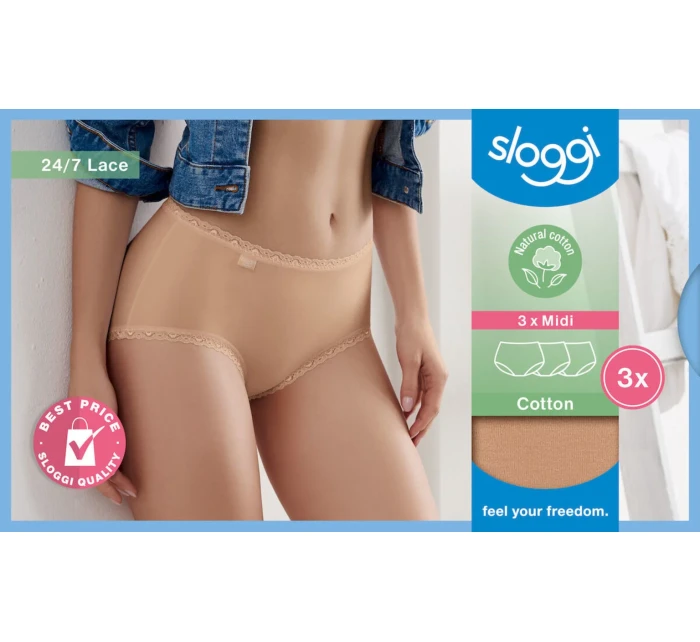 Dámské kalhotky 24/7 Cotton Lace Midi C3P - BRUSH - tělové 6239 - SLOGGI Dámské kalhotky 24/7 Cotton Lace Midi C3P - BRUSH - tělové 6239 - SLOGGI