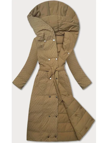 dámský kabát ve velbloudí barvě s páskem model 21248911 - STELLA FASHION