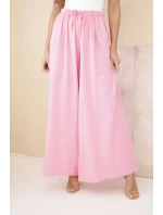 Dámské široké bavlněné kalhoty s gumou v pase cukrově růžová Dámské široké bavlněné kalhoty s gumou v pase cukrově růžová
