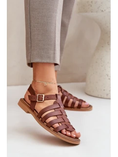 Kožené sandály na plochém podpatku hnědé Zazoo model 21682324 - Boto