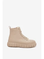 Dámské zateplené kotníkové tenisky na platformě model 21789257 Světle béžová - Big Star Dámské zateplené kotníkové tenisky na platformě model 21789257 Světle béžová - Big Star