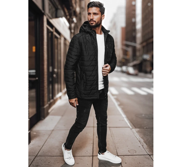 Pánská přechodná prošívaná bunda s kapucí černá FashionStreet TX4998