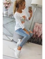 Halenka s 3D grafikou ptáka bílá Halenka s 3D grafikou ptáka bílá