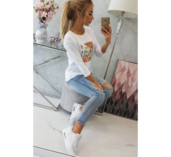 Halenka s 3D grafikou ptáka bílá Halenka s 3D grafikou ptáka bílá