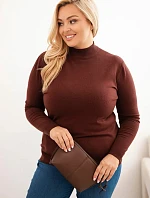 Dámský svetr Plus Size z viskózy s rolákem hnědý