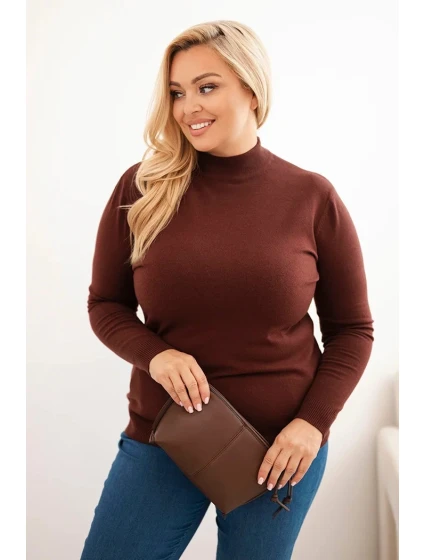 Dámský svetr Plus Size z viskózy s rolákem hnědý