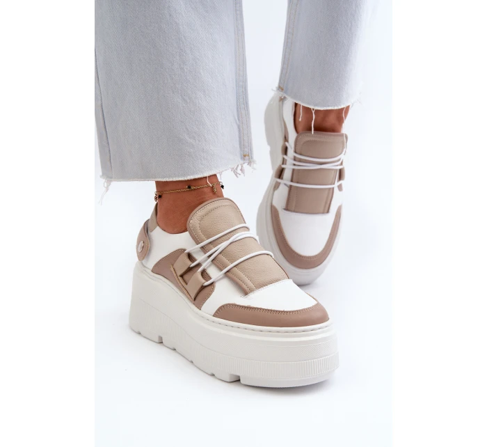 Zazoo 1833 Dámské Kožené Tenisky na Masivní Podrážce Bílé