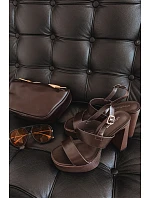 Dámské sandály na podpatku a platformě kůže Čokoládové model 21943437 - Boto