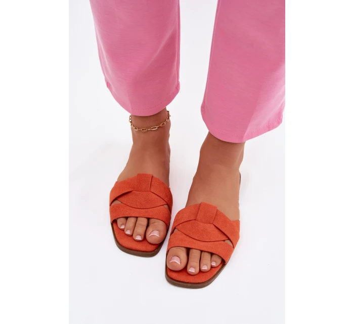 Dámské ploché nazouváky s pásky Eko semiš Oranžové Florane