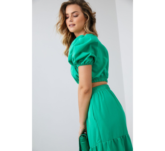 Dámská letní setová halenka se sukní zelené barvy