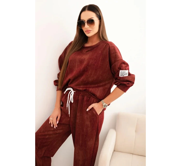 Dámská oversize souprava z viskózy s efektem praní bordová Dámská oversize souprava z viskózy s efektem praní bordová