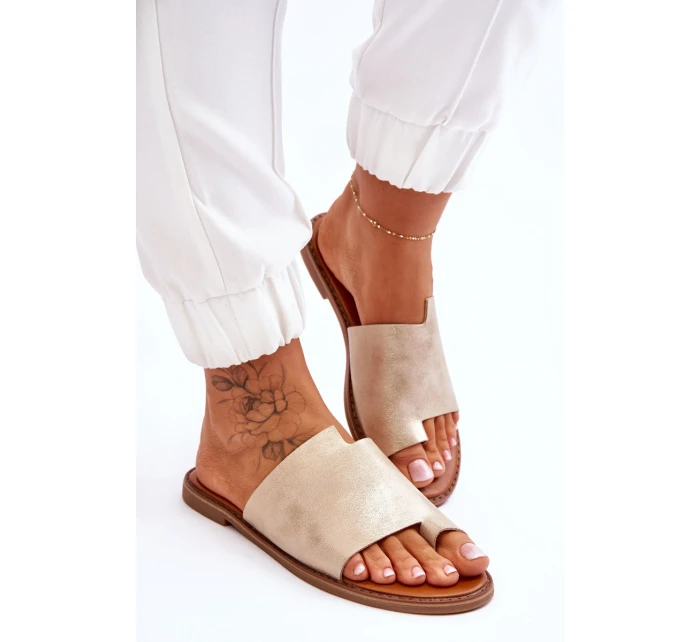 Dámské kožené žabky Světle zlatá model 21613209 - EVENTO Dámské kožené žabky Světle zlatá model 21613209 - EVENTO