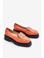 Pohodlné kožené mokasíny oranžové model 21613244 - Boto