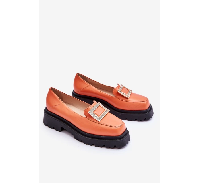 Pohodlné kožené mokasíny oranžové model 21613244 - Boto