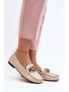Dámské kožené mokasíny s ozdobou model 21648246 béžové - Laura Messi