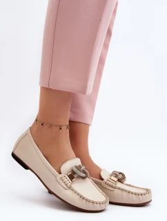 Dámské kožené mokasíny s ozdobou model 21648246 béžové - Laura Messi