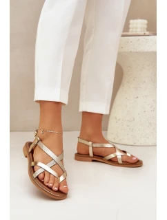 Kožené Ploché Sandály S Pásky Zlaté model 21683991 - Zazoo