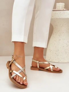 Kožené Ploché Sandály S Pásky  Zlaté model 21683991 - Zazoo