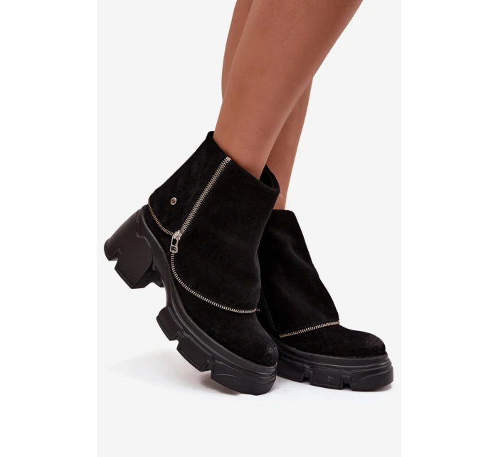 Kožené dámské kotníkové boty s lemem  Černé model 21714270 - Maciejka