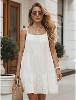Letní dámské bavlněné vzdušné šaty v barvě ecru FashionStreet EY2678 Letní dámské bavlněné vzdušné šaty v barvě ecru FashionStreet EY2678