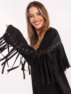Černá volná dámská mikina s třásněmi (21695)