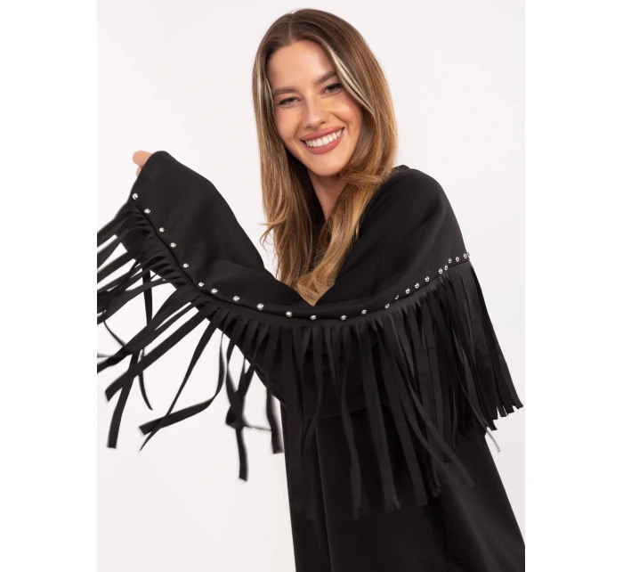 Černá volná dámská mikina s třásněmi model 21818065 - Factory Price