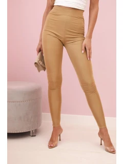Dámské legíny s vysokým pasem z elastického materiálu camelové